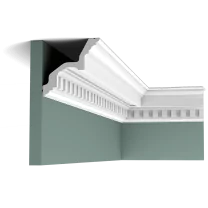 c211 cornice moulding 15c8 A stately cornice moulding inspired by classical architecture. This crenellated design gives your interior that little extra something. Be sure to consider the C422 as well or combine with the C305 for even more magnificence.