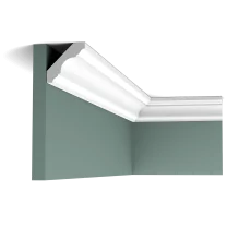 c215 cornice moulding 182a Linear, symmetrical profile. This classic cornice moulding is completely at home in any interior.