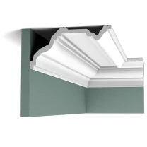 c332 cornice moulding c64e The design of this large Cotswold model allows the moulding to be used in two ways. Here we fix the largest section to the wall, making the space seem higher.