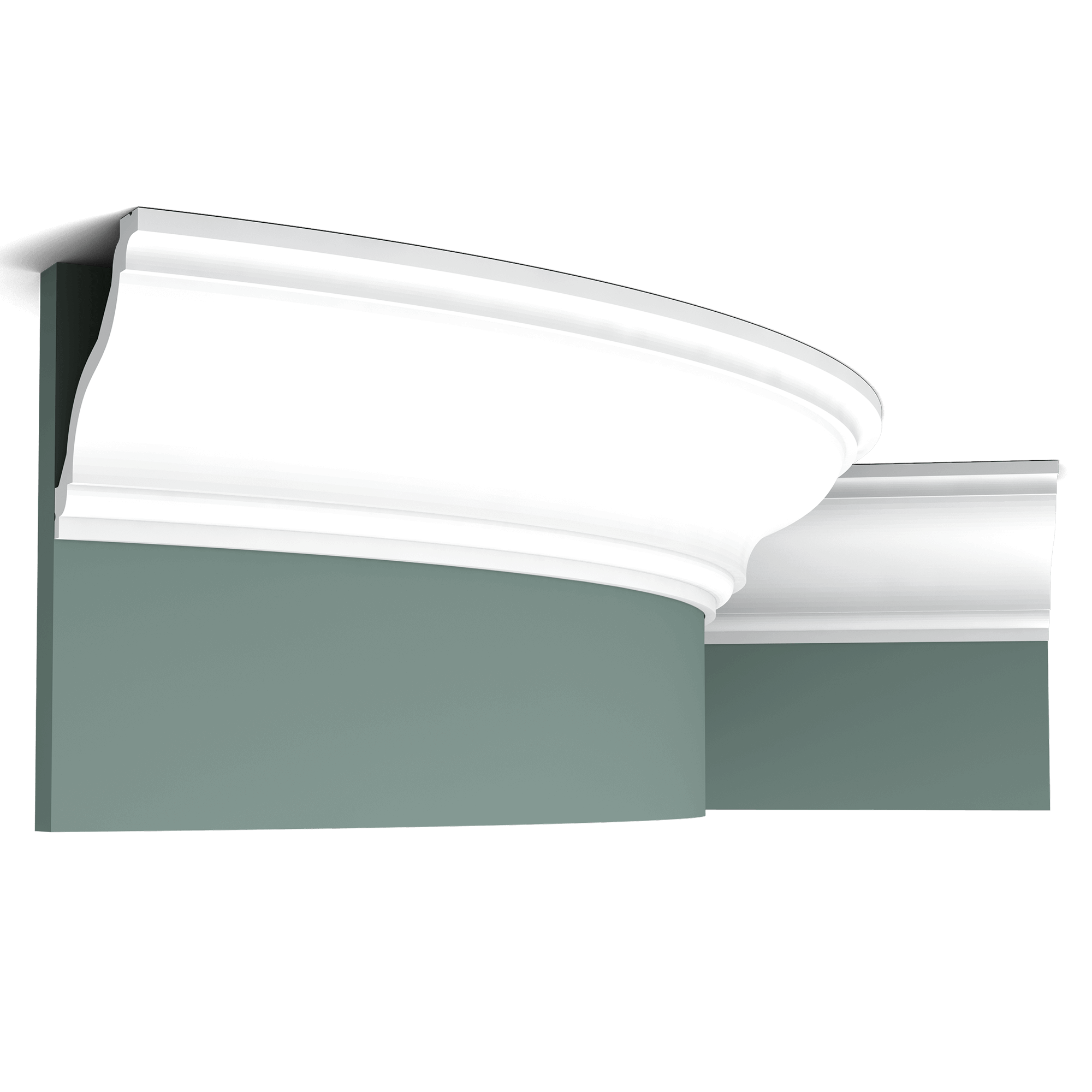 c333f cornice moulding 8fec Flexible version of the C333. Classic, elegant swan-neck cornice moulding. Thanks to its Flex technology, curved walls and surfaces are no problem. Installation remark: It is necessary to screw this profile on the wall. Flex Radius: R min = 300 cm
