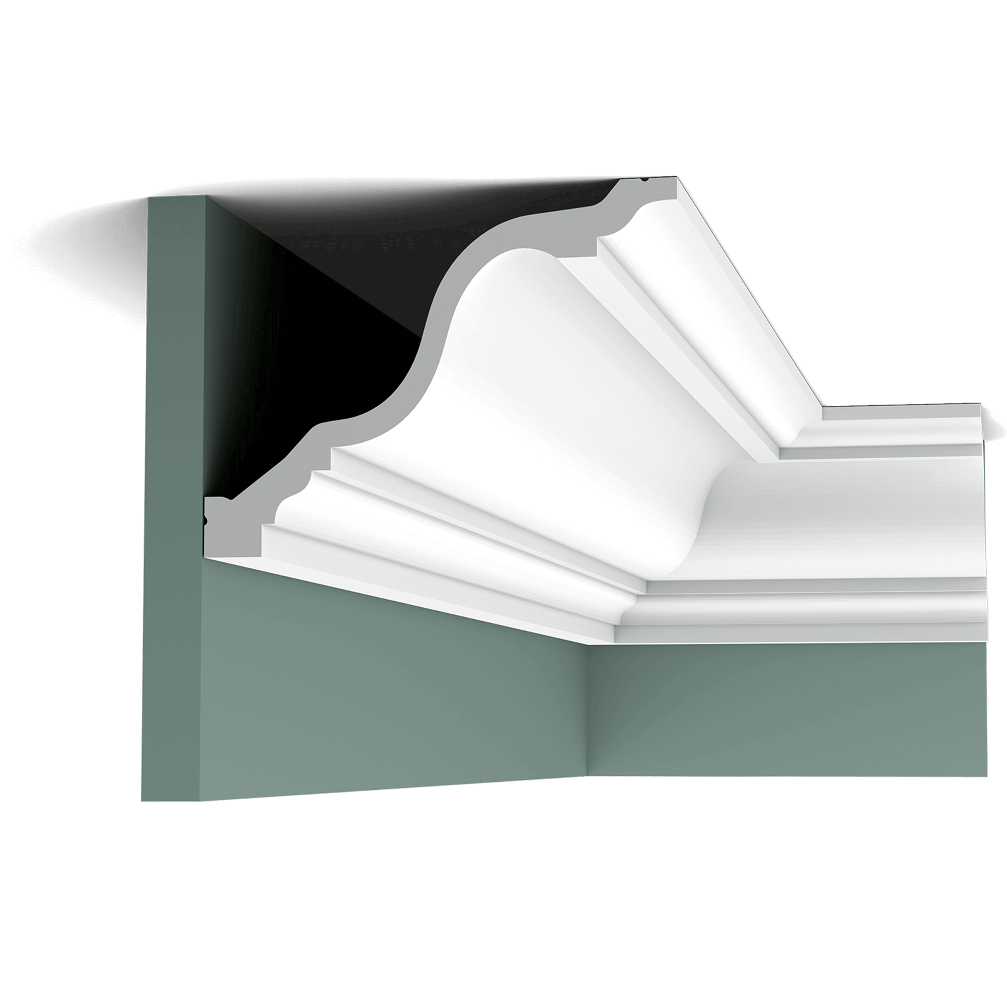 c334 cornice moulding 9d66 Elegant, classic swan-neck cornice moulding. Installation remark: It is necessary to screw this profile on the wall.