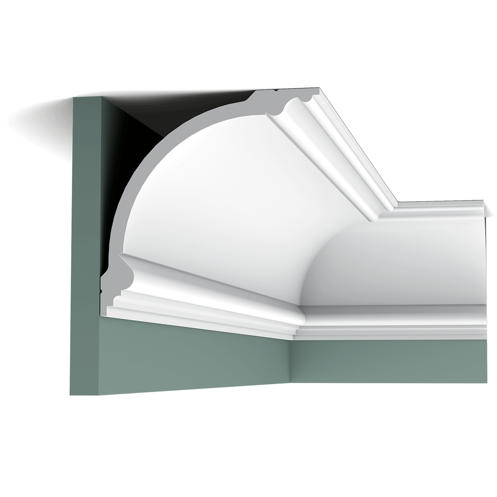 c338 cornice moulding a298 This, the largest Canterbury model, is stately and symmetrical, with the same linear design above and below. This model is often combined with C338A or B cornice mouldings and the P3020(A) panel moulding. Installation remark: It is necessary to screw this profile on the wall.