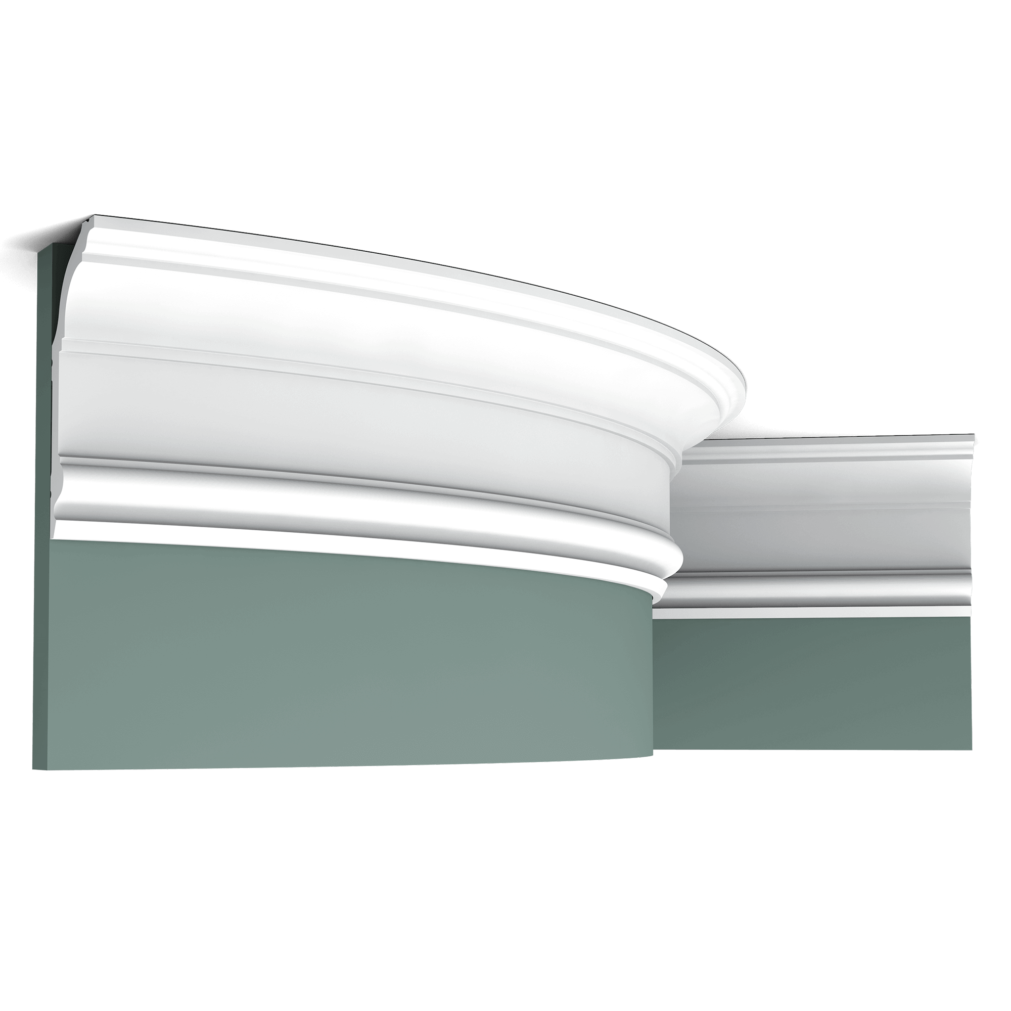 c339f border 104e Flexible version of the C339. This classic Cotswold cornice moulding is at home in almost any interior. Thanks to its Flex technology, curved walls and surfaces are no problem. Installation remark: It is necessary to screw this profile on the wall. Flex Radius: R min = 380 cm