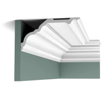 c340 cornice moulding 341b The design of this large Cotswold model allows the moulding to be mounted in two ways. Here we fix the largest section to the wall, making the space seem wider.