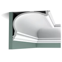 c343 cornice moulding fee6 The second-largest member of the HERITAGE family. A stately classic cornice moulding inspired by the rich heritage of English country homes. Installation remark: It is necessary to screw this profile on the wall.