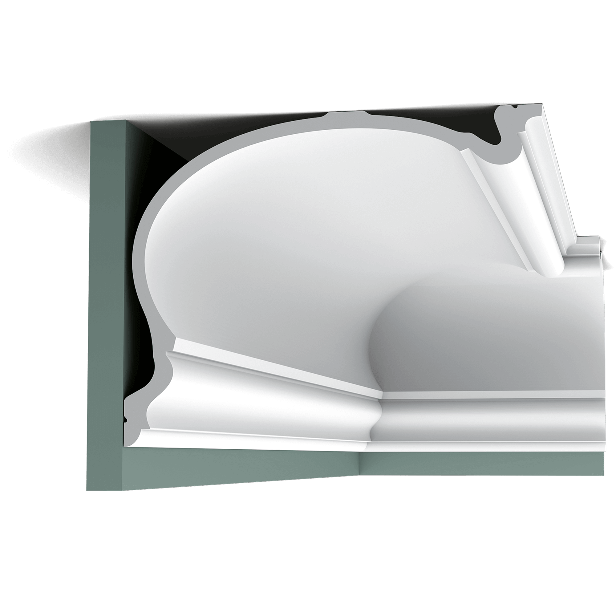 c344 cornice moulding fb40 The largest member of the HERITAGE family. A stately classic cornice moulding inspired by the rich heritage of English country homes. Installation remark: It is necessary to screw this profile on the wall.