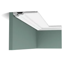 c353 cornice moulding 233d This flat cornice moulding which extends along the ceiling provides a floating effect thanks to the recessed shadow line. Designed by Jacques Vergracht.