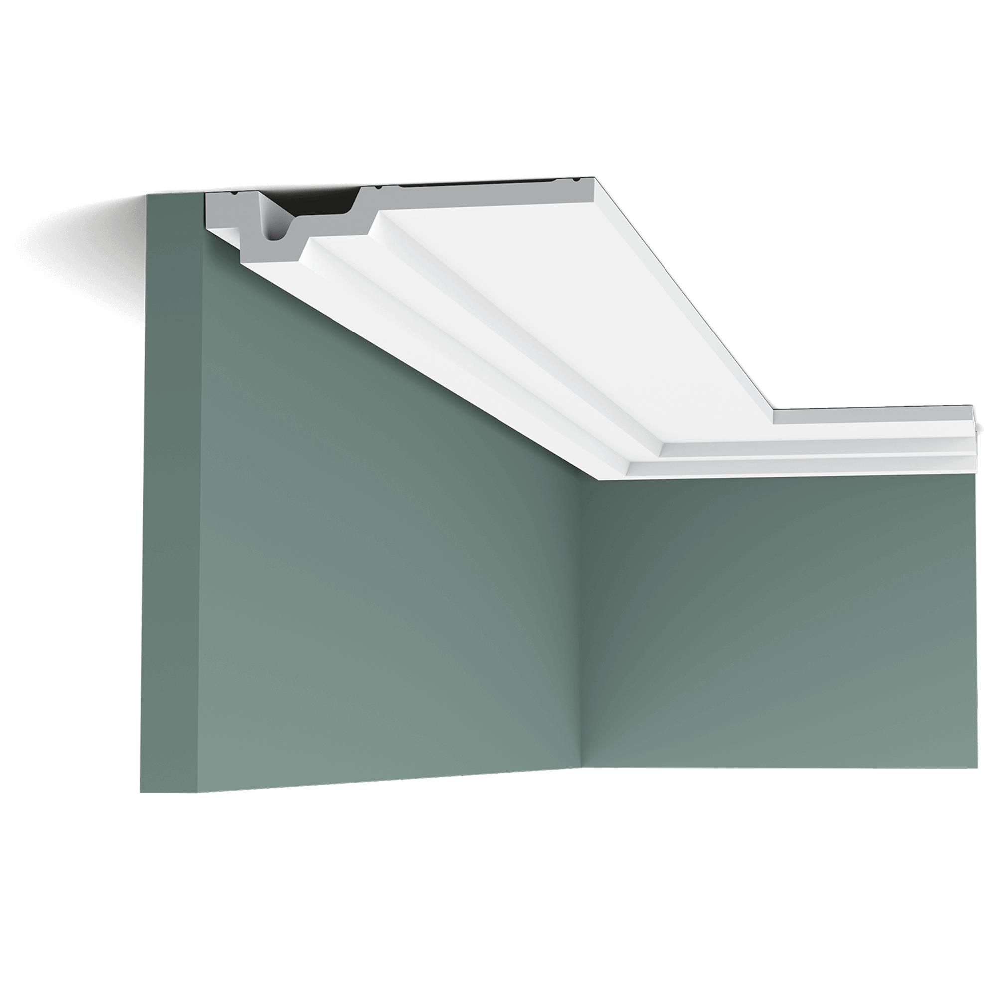 c353 cornice moulding 233d This flat cornice moulding which extends along the ceiling provides a floating effect thanks to the recessed shadow line. Designed by Jacques Vergracht.