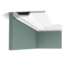 c354 cornice moulding af10 This flat cornice moulding which extends along the ceiling provides a floating effect thanks to the recessed shadow line. Designed by Jacques Vergracht.