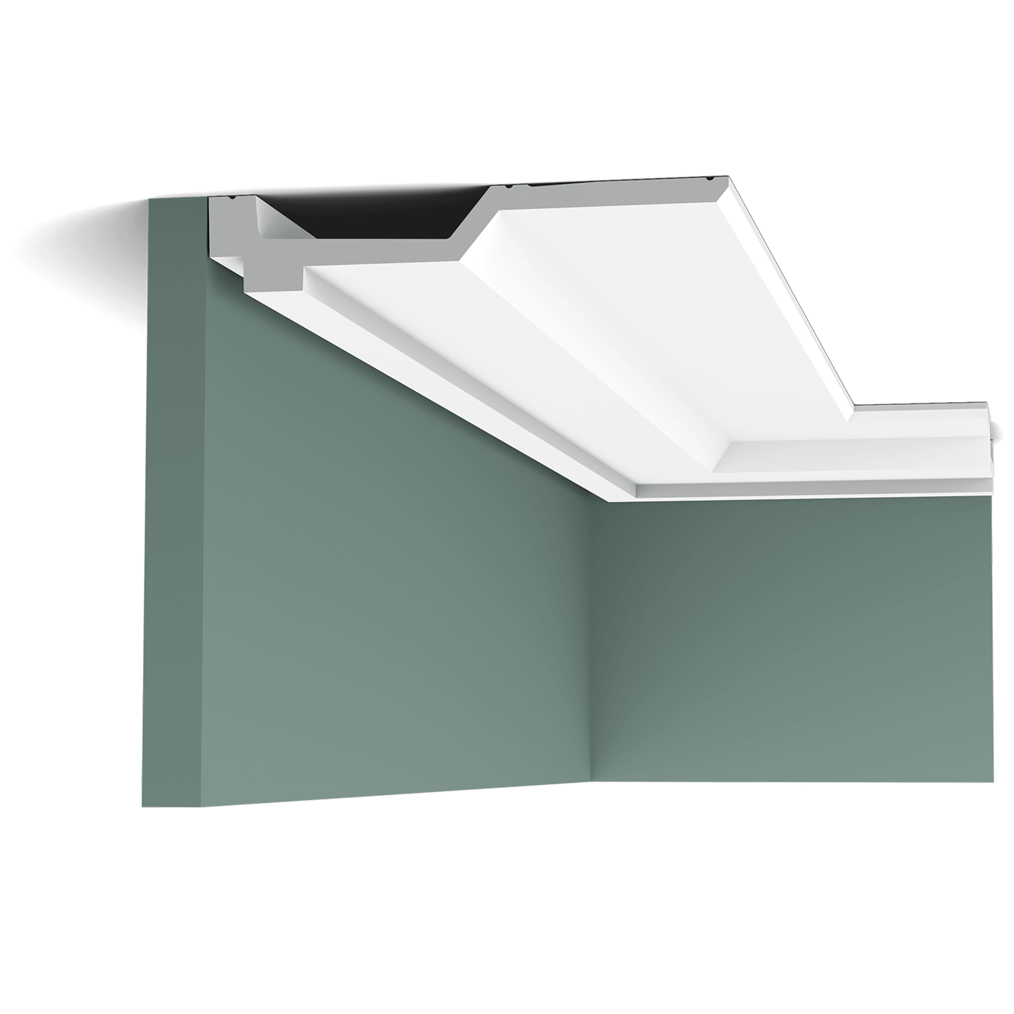 c354 cornice moulding af10 This flat cornice moulding which extends along the ceiling provides a floating effect thanks to the recessed shadow line. Designed by Jacques Vergracht.