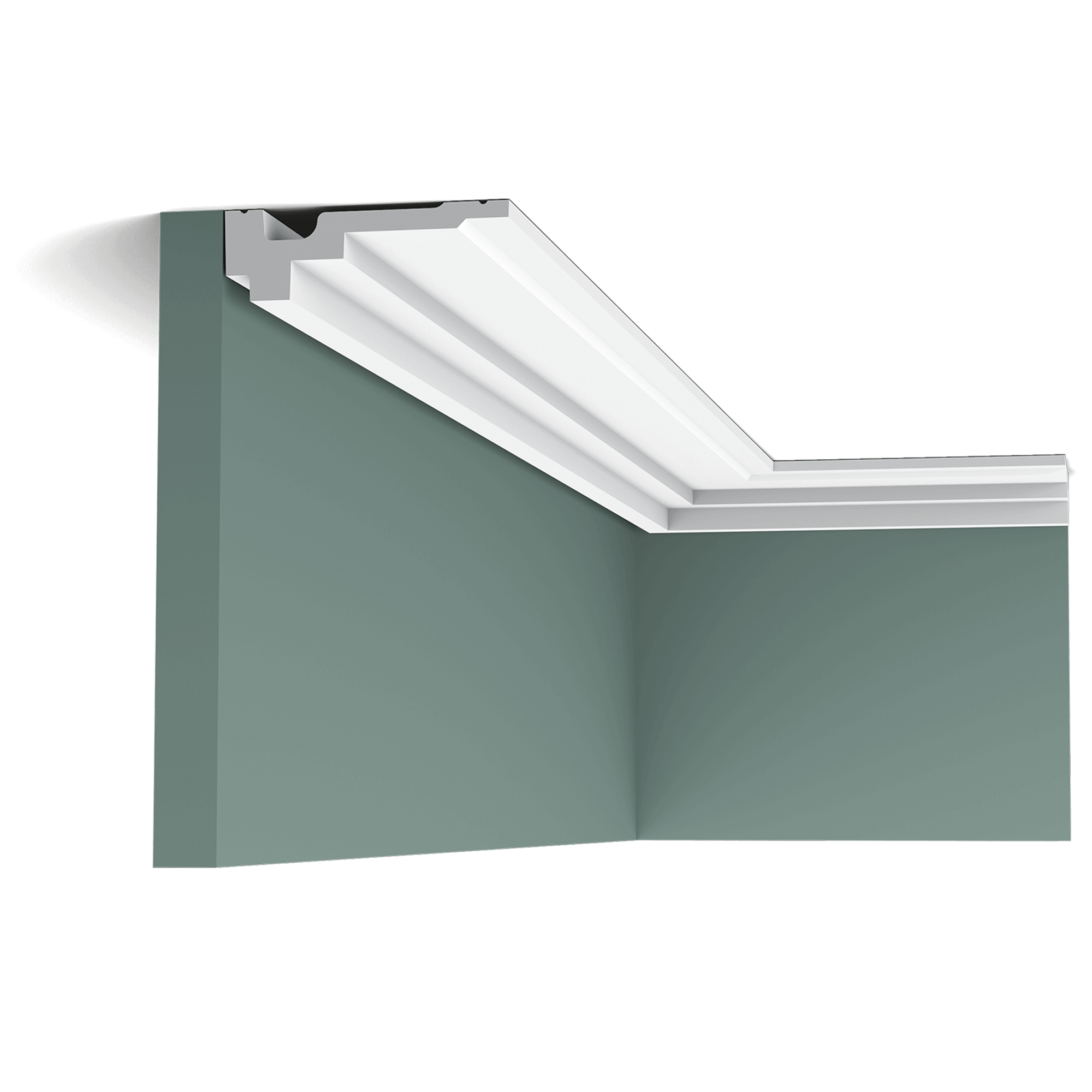 c355 cornice moulding 9fa1 This flat cornice moulding which extends along the ceiling provides a floating effect thanks to the recessed shadow line. Designed by Jacques Vergracht.