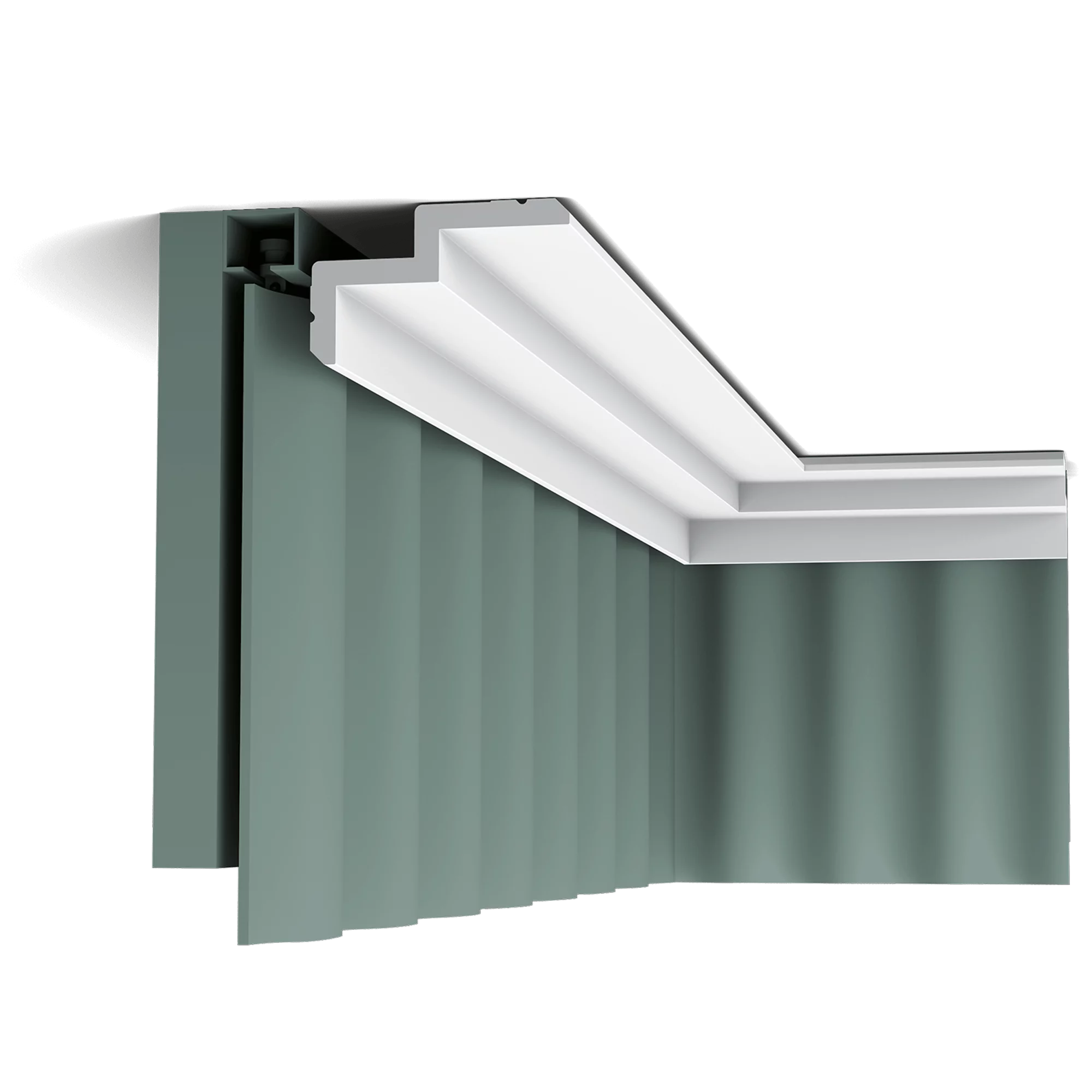 c390 curtain profile 784e This clean, modern profile from the Steps range is also suitable as a curtain pelmet. This nicely conceals the curtain fixtures for a neat finish. Designed by Orio Tonini.