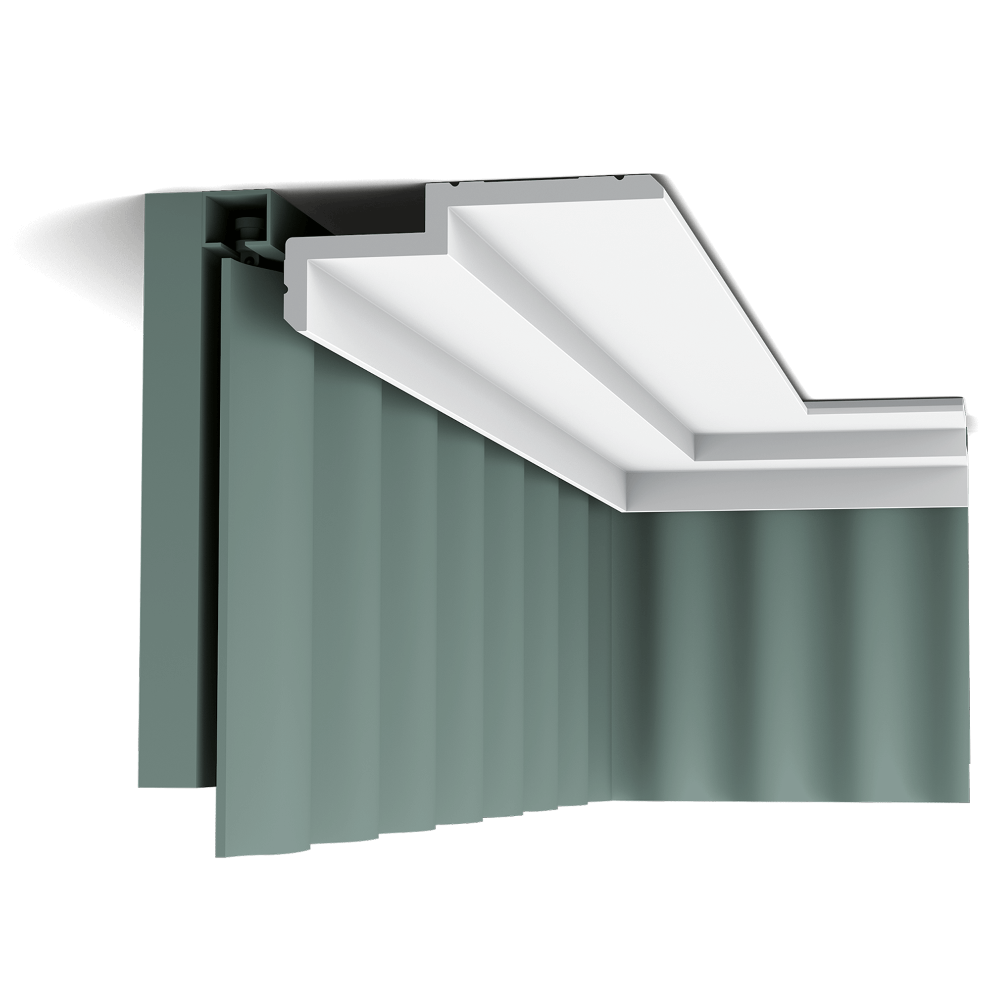 c391 curtain profile 2f23 This clean, modern profile from the Steps range is also suitable as a curtain pelmet. This nicely conceals the curtain fixtures for a neat finish. Designed by Orio Tonini.