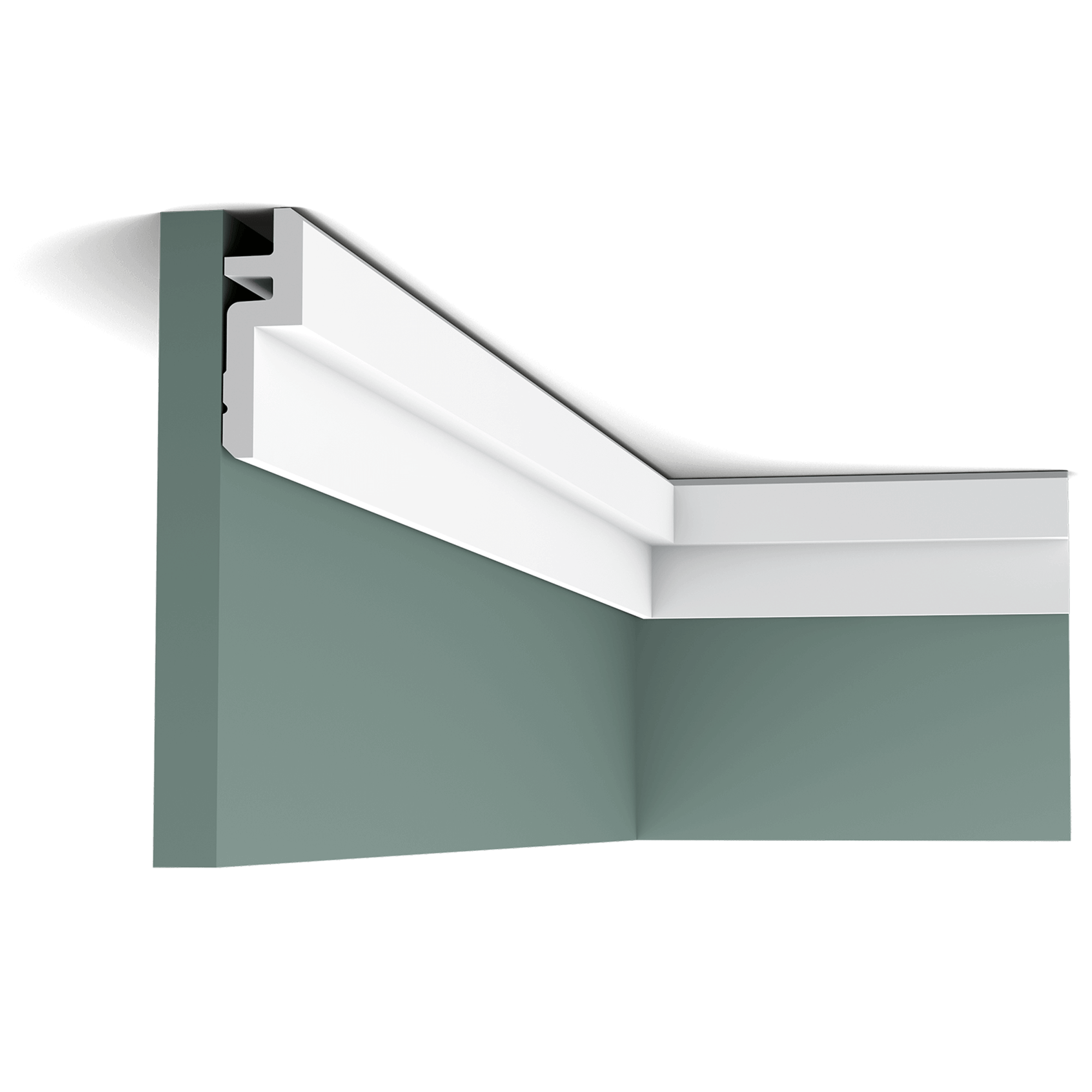 c394 border 701b A clean, modern profile from the Steps range. Here we fix the largest section to the wall for an elevated effect. The angled corners above and below provide additional subtle shadow lines. Designed by Orio Tonini.