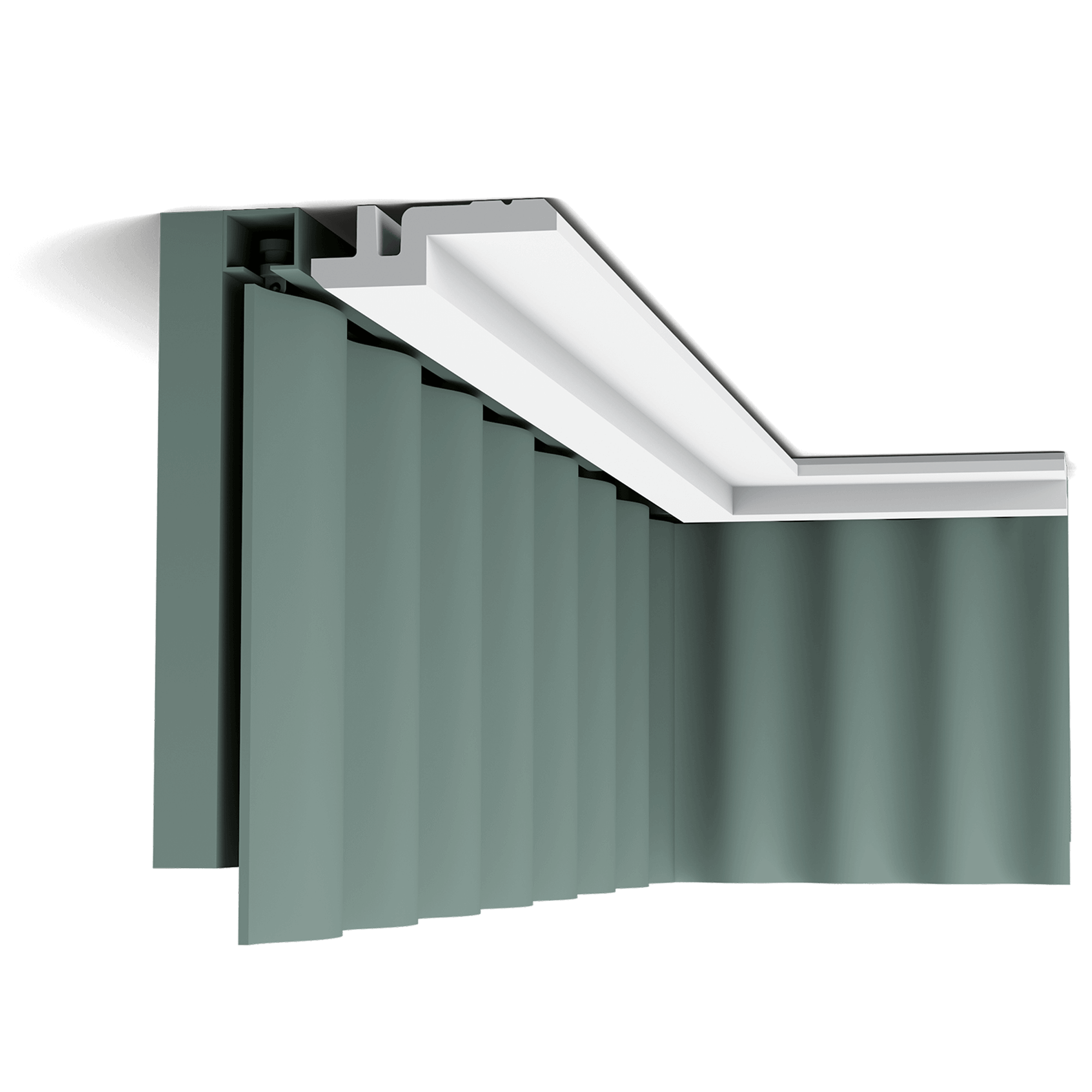 c394 curtain profile 2344 This clean, modern profile from the Steps range is also suitable as a curtain pelmet. This nicely conceals the curtain fixtures for a neat finish. Designed by Orio Tonini.