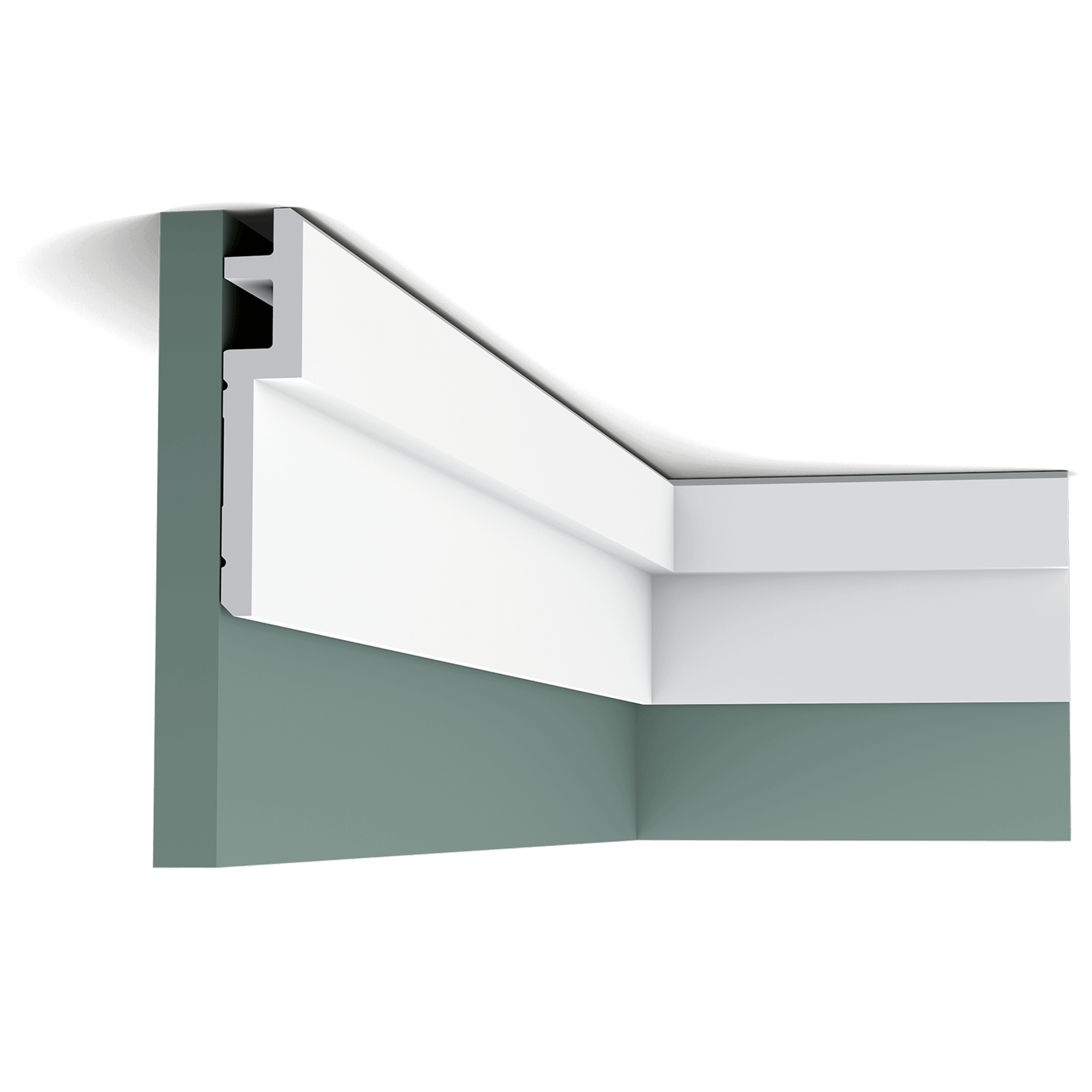 c395 border f567 A clean, modern profile from the Steps range. Here we fix the largest section to the wall for an elevated effect. The angled corners above and below provide additional subtle shadow lines. Designed by Orio Tonini.