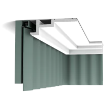 c396 curtain profile 387f This clean, modern profile from the Steps range is also suitable as a curtain pelmet. This nicely conceals the curtain fixtures for a neat finish. Designed by Orio Tonini.