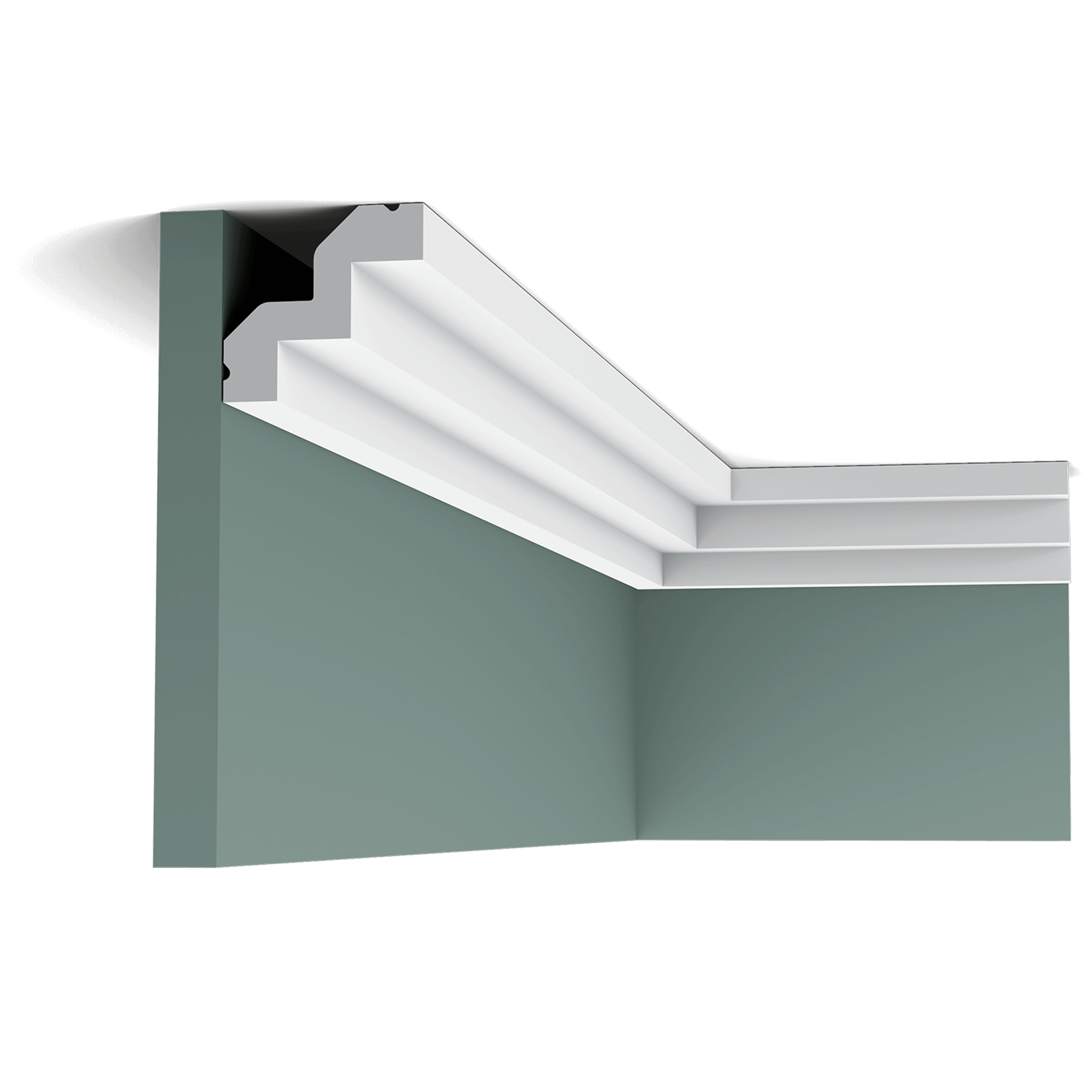 c602 cornice moulding 6b30 Cornice moulding in the Art Deco style. Creates an elegant, stepped transition between wall and ceiling.