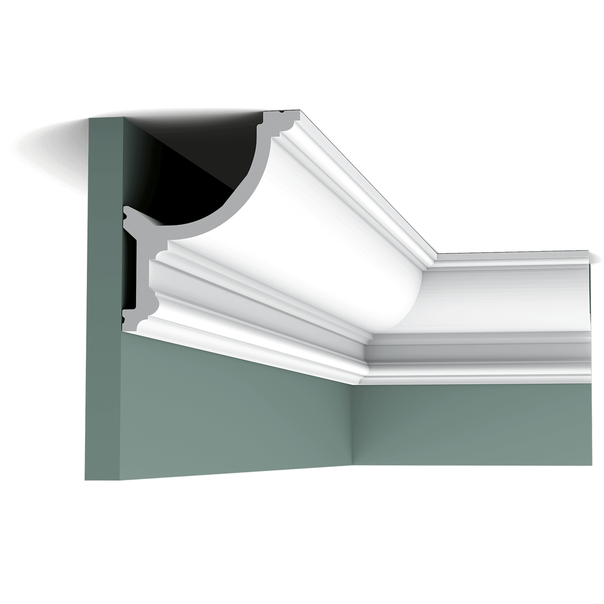 c901 cornice moulding 0ac1 Large Ovolo-inspired cornice moulding. Fits all types of interiors effortlessly. Installation remark: It is necessary to screw this profile on the wall.
