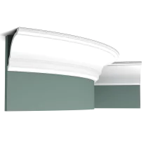 cx106f cornice moulding 1a25 Flexible version of the CX106. This elegant cornice moulding creates a subtle transition from wall to ceiling. Thanks to its Flex technology, curved walls and surfaces are no problem. Installation remark: It is necessary to screw this profile on the wall. Flex Radius: R min = 360 cm