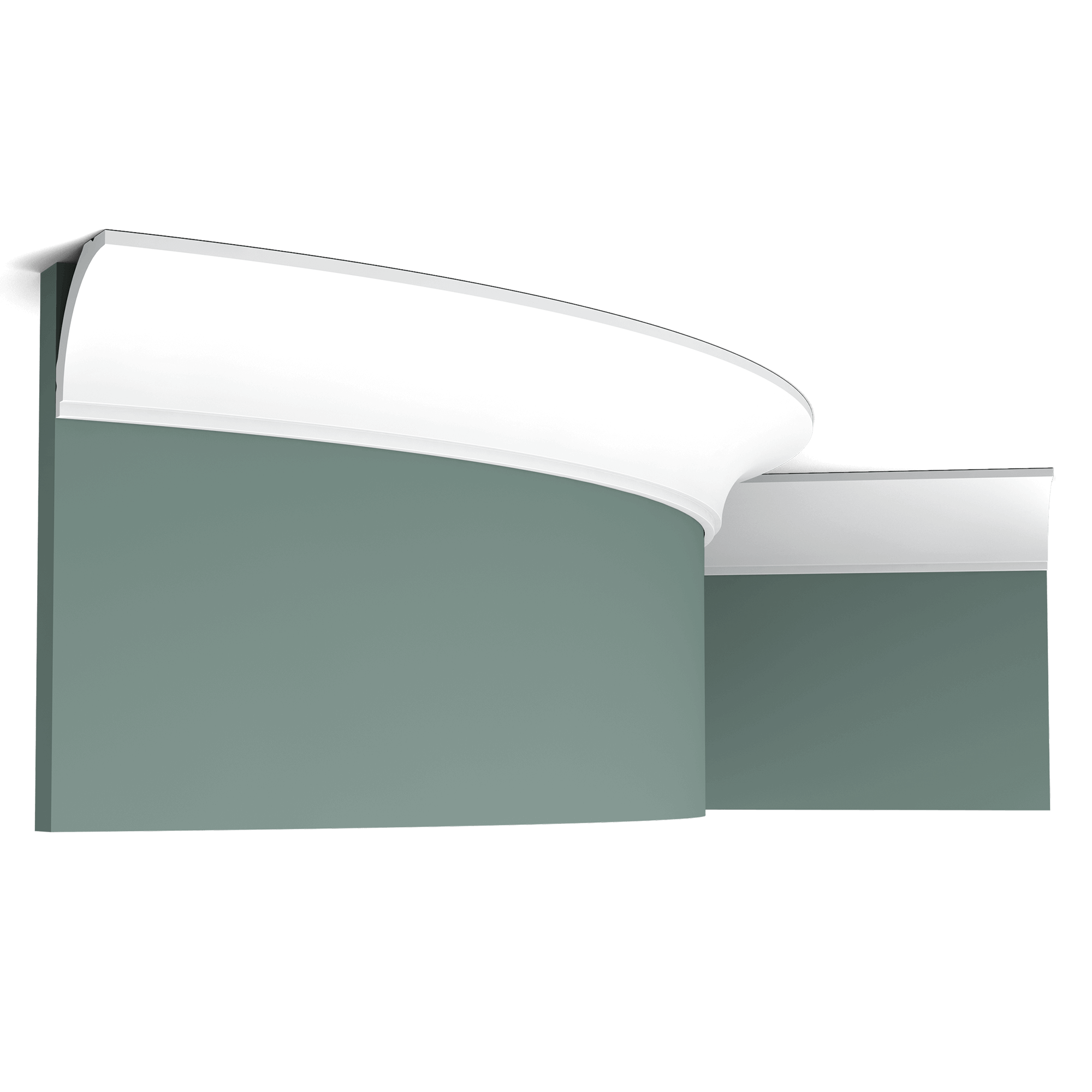 Flexible version of the CX109. Simple curve with a subtle carved line below. Thanks to its Flex technology, curved walls and surfaces are no problem. Installation remark: It is necessary to screw this profile on the wall. Flex Radius: R min = 160 cm