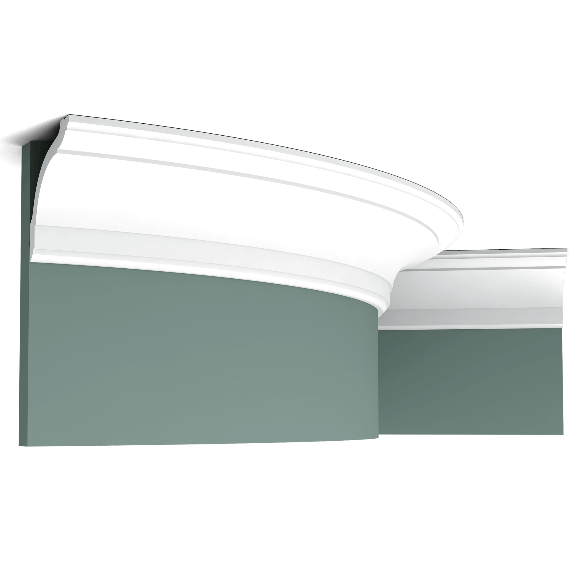 Flexible version of the CX127. Timeless cornice moulding that combines easily with a variety of decorating styles. Thanks to its Flex technology, curved walls and surfaces are no problem. Installation remark: It is necessary to screw this profile on the wall. Flex Radius: R min = 240 cm