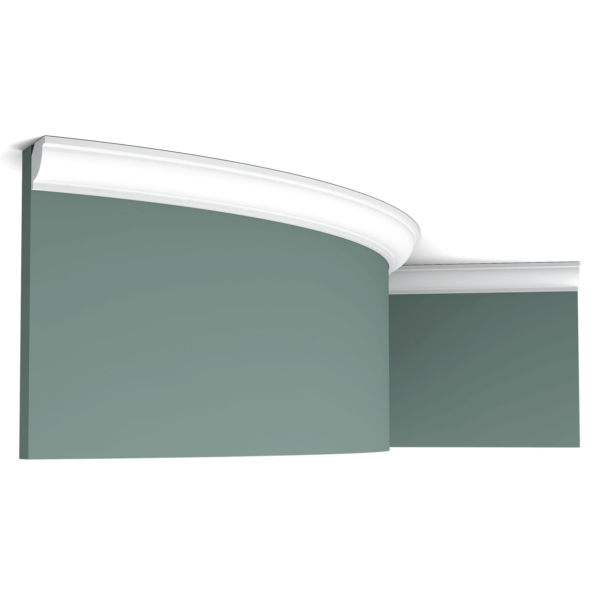 Flexible version of the CX132. This small rounded profile creates a nice transition from wall to ceiling. Thanks to its Flex technology, curved walls and surfaces are no problem. Installation remark: It is necessary to screw this profile on the wall. Flex Radius: R min = 70 cm