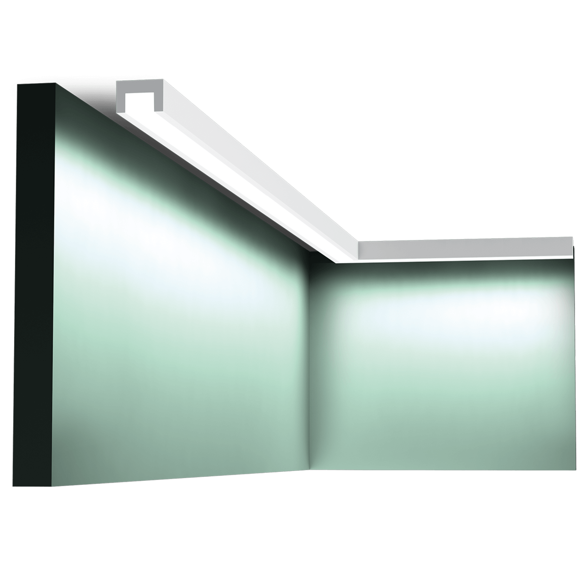 Subtle, impact-resistant U-shaped profile. Add ambience to your interior with indirect LED lighting. Designed by Orio Tonini. Installation remark: use an aluminum tape on the inside of the profile, or an aluminum LED support to avoid the light showing through the moulding.