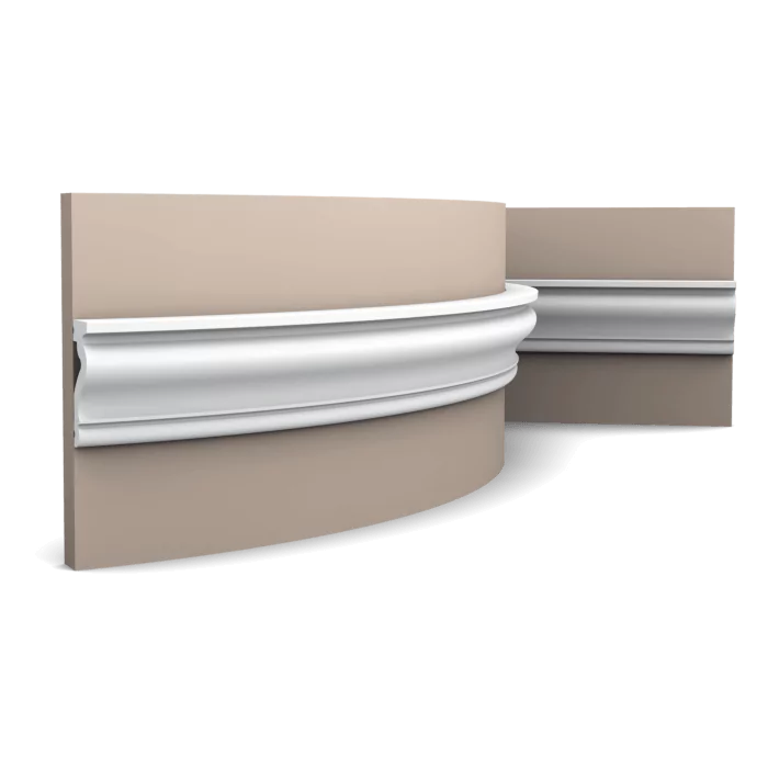 main img 1 Flexible version of the DX174-2300. Add subtle sophistication to your space with this classic, elegantly curved panel moulding. Thanks to its Flex technology, curved walls and surfaces are no problem. Installation remark: It is necessary to screw this profile on the wall. Flex Radius: R min = 60 cm, R* min = 300 cm