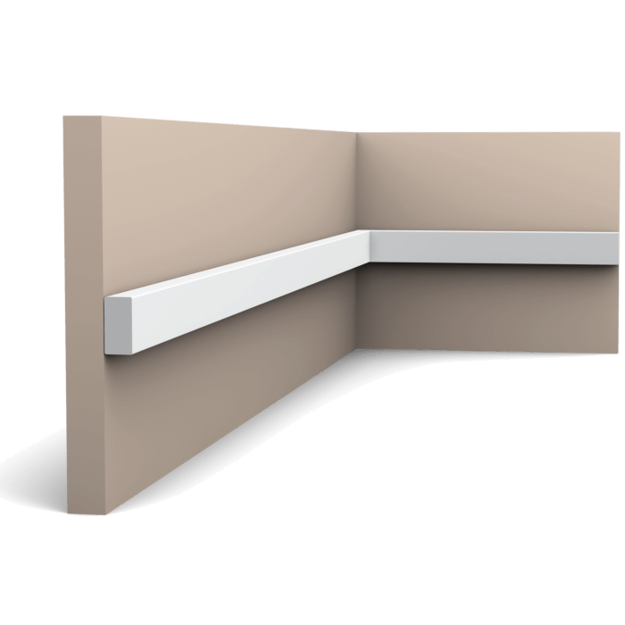 main img 53 The SX194 is our smallest and simplest profile and is part of the SQUARE family. This multifunctional profile can be used as panel moulding to finish a wainscoting or as a skirting board to create a subtle transition between floor and wall.