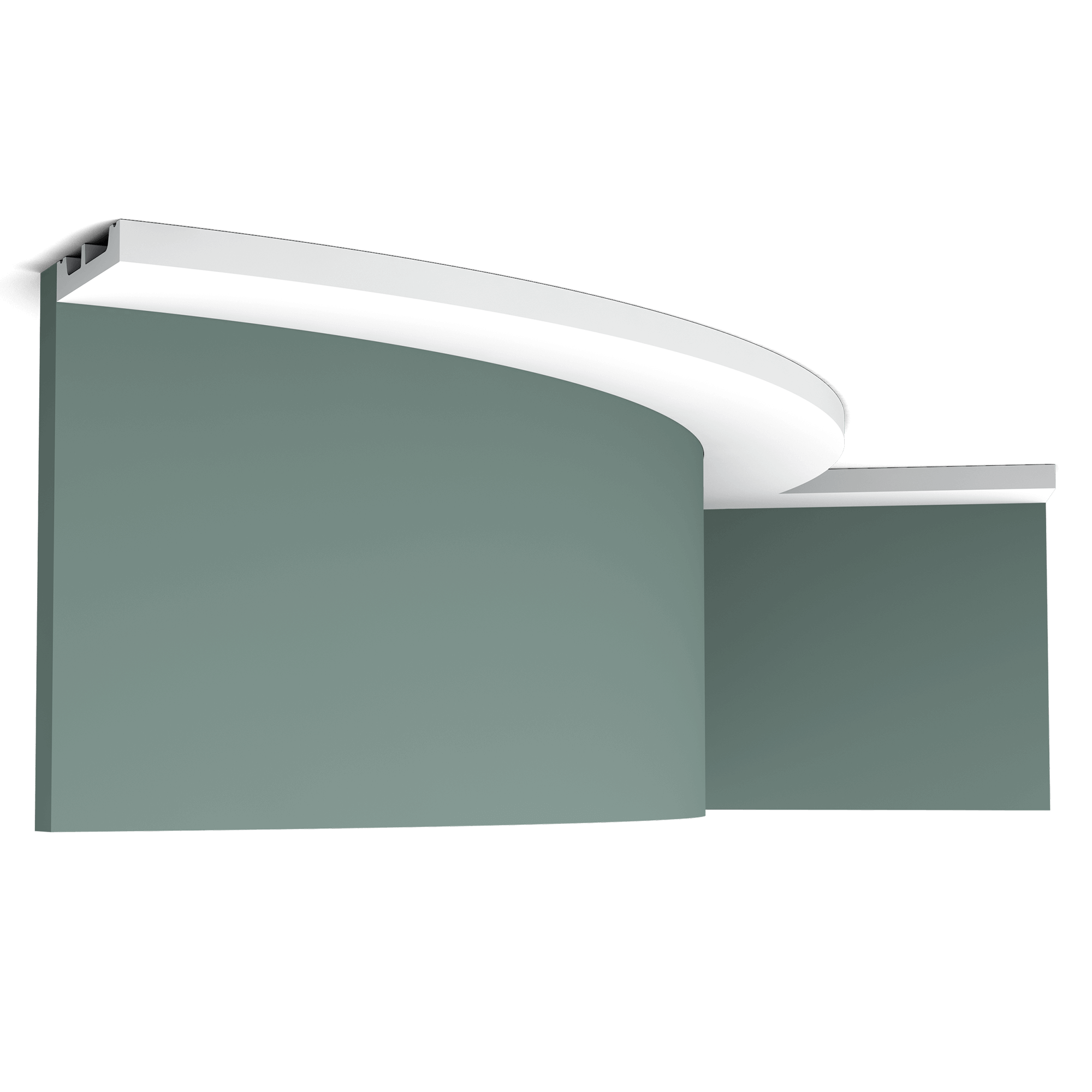 Flexible version of the SX157. Our simplest cornice moulding is part of the SQUARE family. Thanks to its Flex technology, curved walls and surfaces are no problem. Installation remark: It is necessary to screw this profile on the wall. Flex Radius: R min = 35 cm, R* min = 260 cm