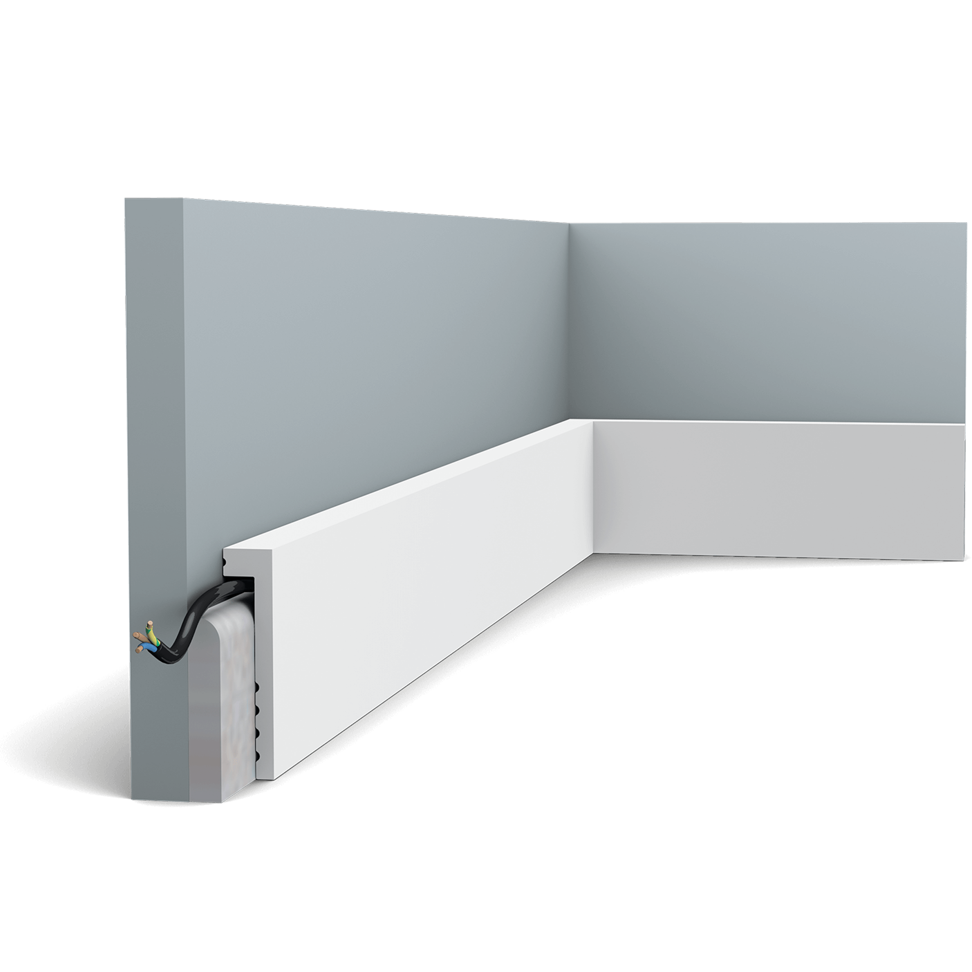 This water-resistant and paintable cover skirting is ideal for renovations. Designed to be installed on top of existing skirting boards (1.4 x 8.8 cm max.). Old or damaged skirting boards that are difficult to remove are obstacles no more.