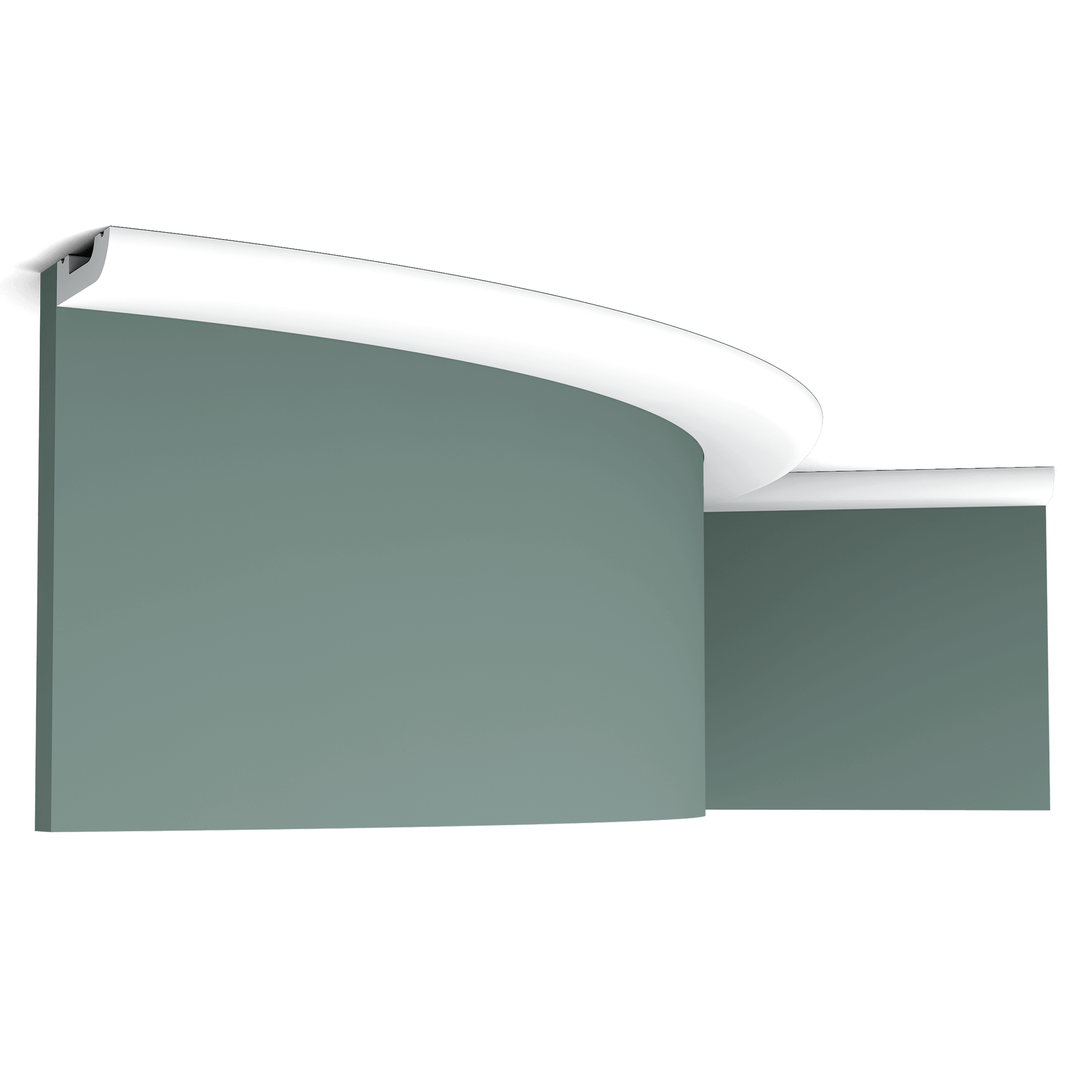 Flexible version of the SX182. This multifunctional cornice moulding with rounded top provides endless possibilities. Thanks to its Flex technology, curved walls and surfaces are no problem. Installation remark: It is necessary to screw this profile on the wall. Flex Radius: R min = 35 cm, R* min = 100 cm