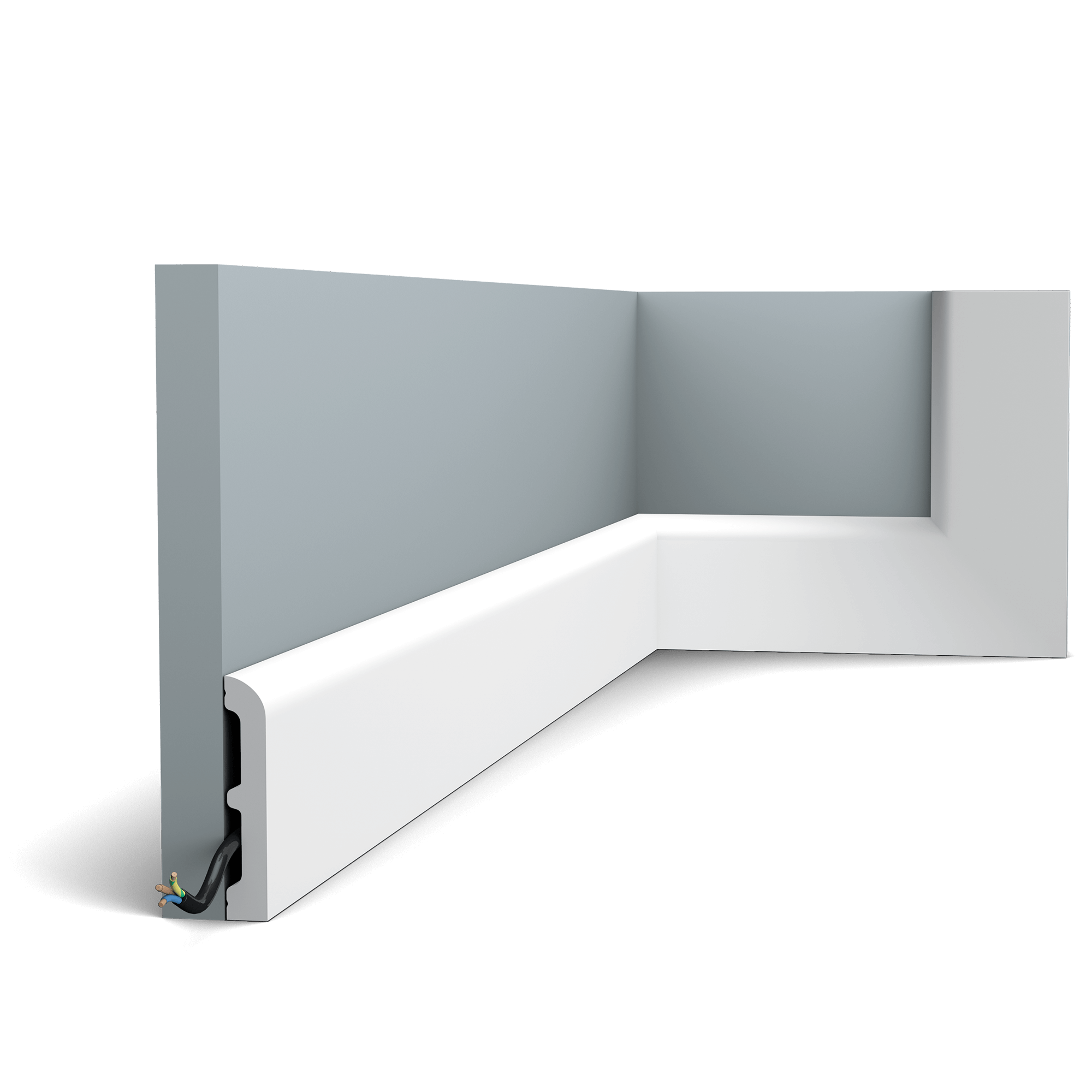 This multifunctional skirting board with rounded top provides endless possibilities. Use together with other members of the CASCADE family to effortlessly provide the entire space with a cohesive look.
