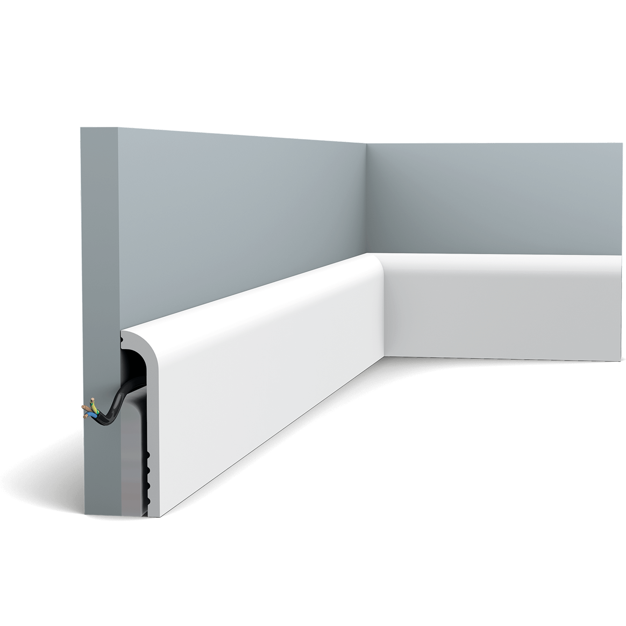This water-resistant and paintable cover skirting is ideal for renovations. Designed to be installed on top of existing skirting boards (1.7 x 9.5 cm max.). Old or damaged skirting boards that are difficult to remove are obstacles no more.