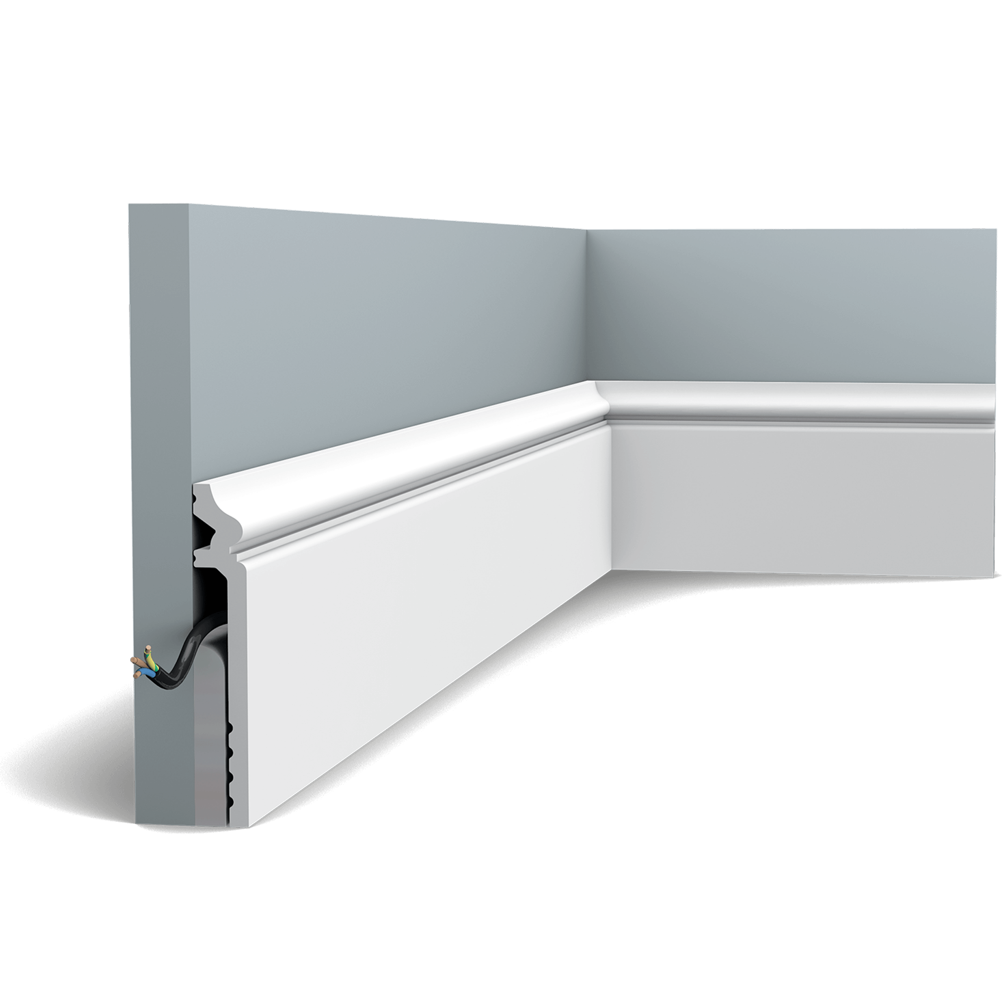 This water-resistant and paintable cover skirting is ideal for renovations. Designed to be installed on top of existing skirting boards (1.4 x 9.9 cm max.). Old or damaged skirting boards that are difficult to remove are obstacles no more.