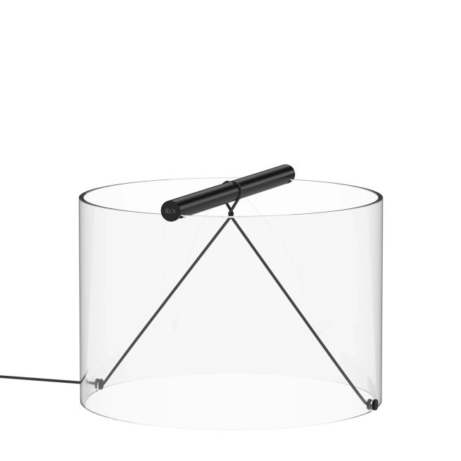 to tie t3 table guglielmo poletti flos product still life black big Clear glass cylindrical lamp body available in multiple sizes. The handle is made of aluminum and also acts as a light emitter. Multi-led diffuser in specially designed white polycarbonate to avoid the Multi Shadow effect and dazzle. High efficiency LED source with a lifetime of more than 50.000 hours. Electric cable of useful length 180 cm, covered in black fabric and equipped with dimmer switch for ON/OFF and adjustment of the light flow between 10-100%. Plug-in power supply with interchangeable plugs. To-Tie is a future-proof lamp as no glue is used to assemble its different parts. The product can therefore be separated, replaced individually, and recycled separately.