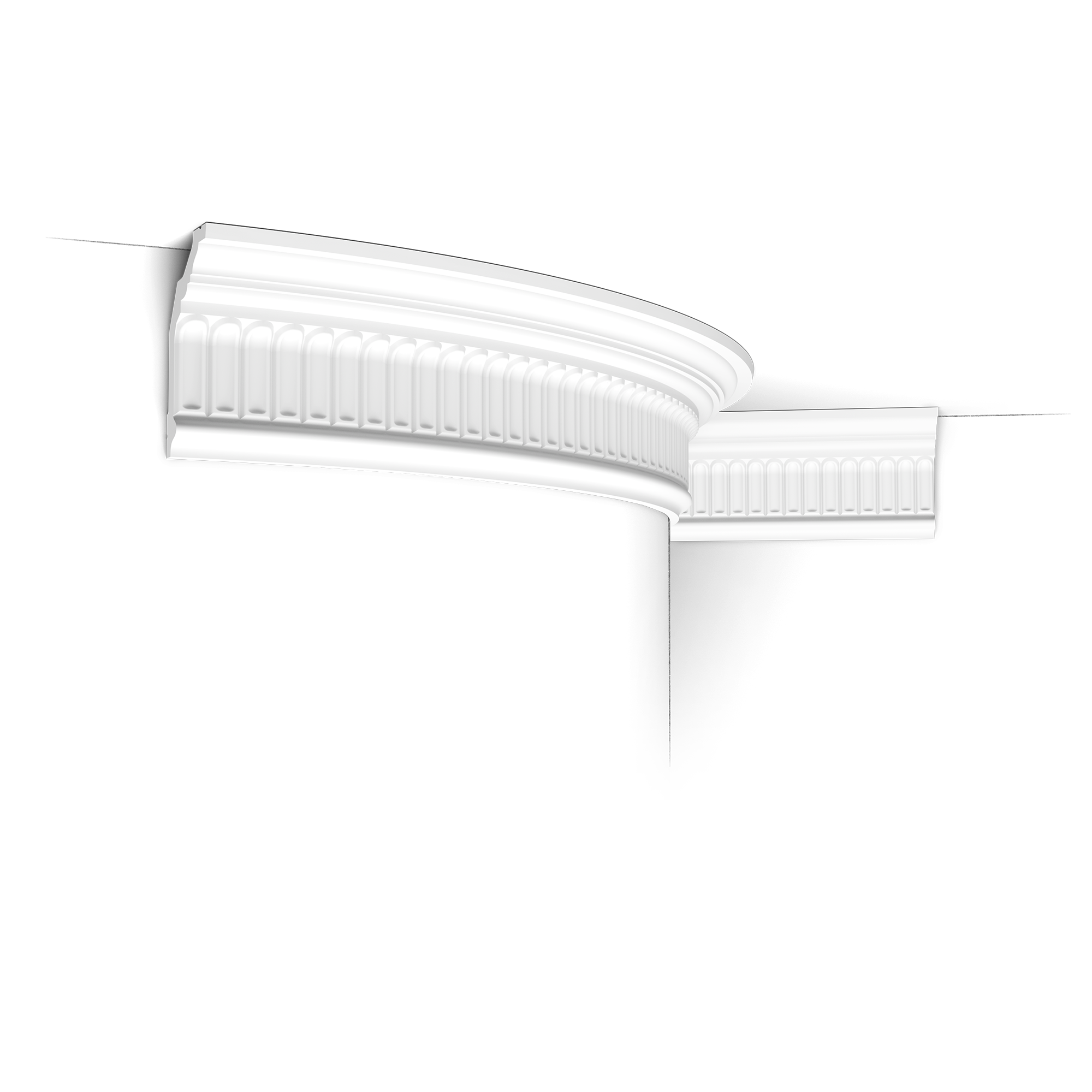 c304f c Flexible version of the C304. Traditional moulding with ribbed pattern. Thanks to its Flex technology, curved walls and surfaces are no problem. Installation remark: It is necessary to screw this profile on the wall. Flex Radius: R min = 250 cm