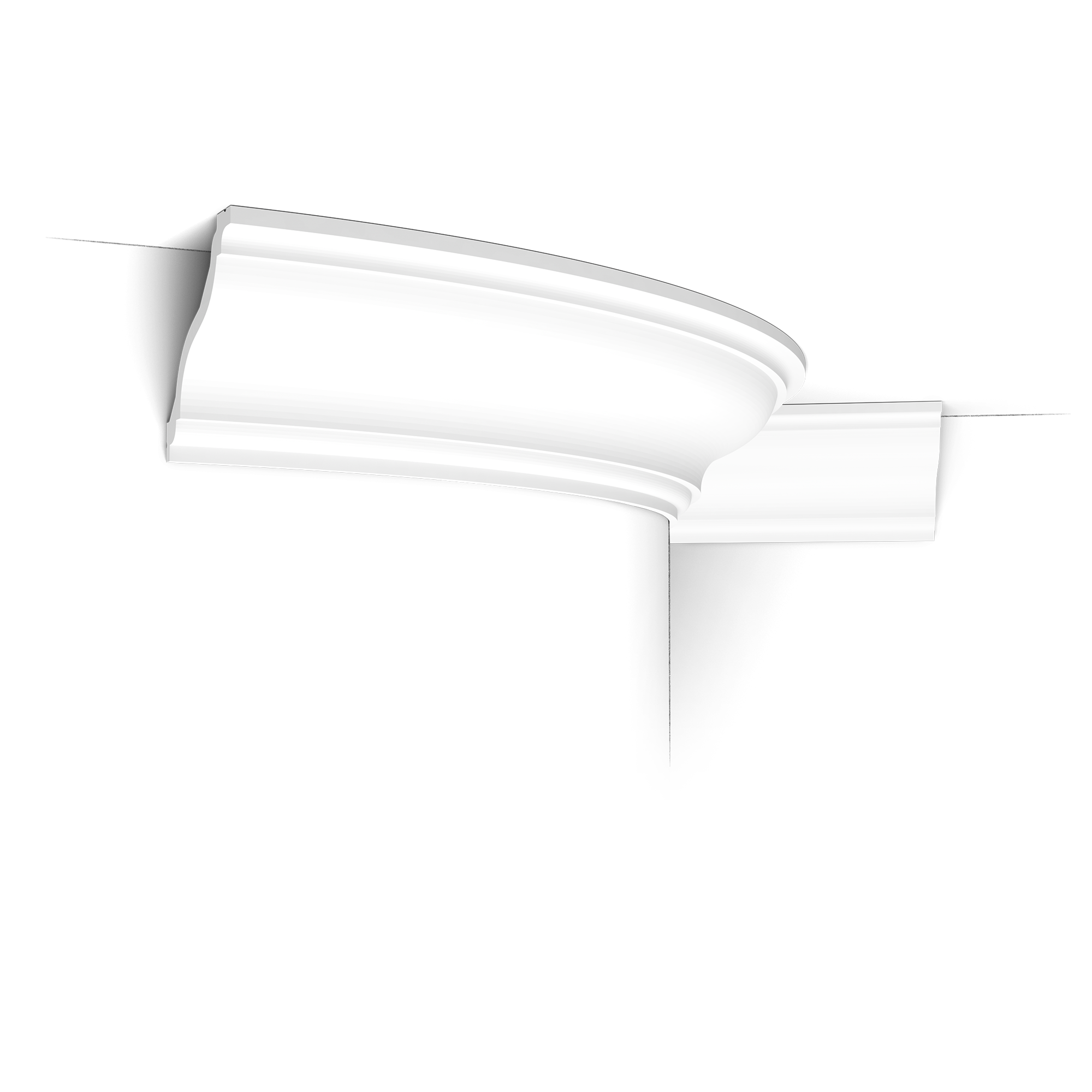 c333f c Flexible version of the C333. Classic, elegant swan-neck cornice moulding. Thanks to its Flex technology, curved walls and surfaces are no problem. Installation remark: It is necessary to screw this profile on the wall. Flex Radius: R min = 300 cm