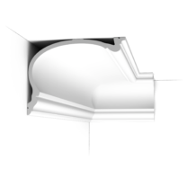 c343 c This classic cornice moulding has an additional glueing board so it can also be used as a curtain pelmet. This nicely conceals the curtain fixtures for a neat finish. Installation remark: It is necessary to screw this profile on the wall.