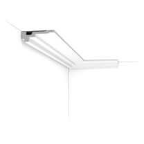 c355 c This flat cornice moulding which extends along the ceiling provides a floating effect thanks to the recessed shadow line. Designed by Jacques Vergracht.