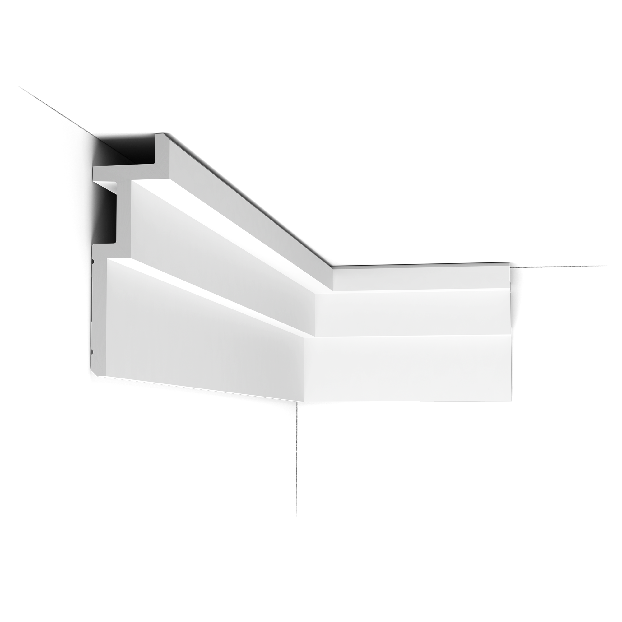 c396 c This clean, modern profile from the Steps range can also be used to conceal LED lighting. The angled corners above and below provide additional subtle shadow lines. Designed by Orio Tonini.