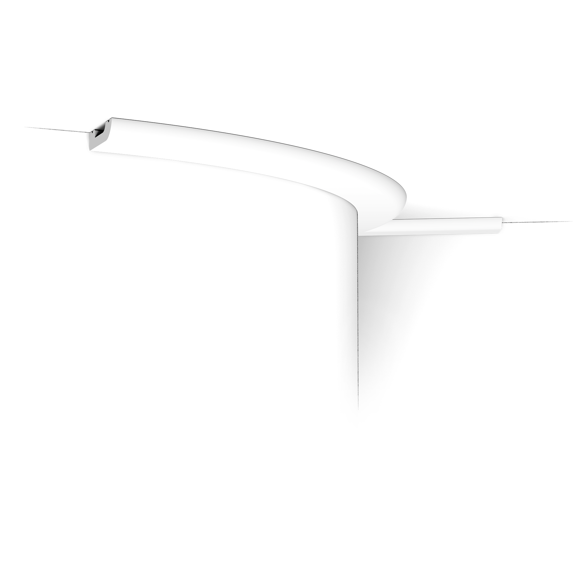 Flexible version of the SX182. This multifunctional cornice moulding with rounded top provides endless possibilities. Thanks to its Flex technology, curved walls and surfaces are no problem. Installation remark: It is necessary to screw this profile on the wall. Flex Radius: R min = 35 cm, R* min = 100 cm