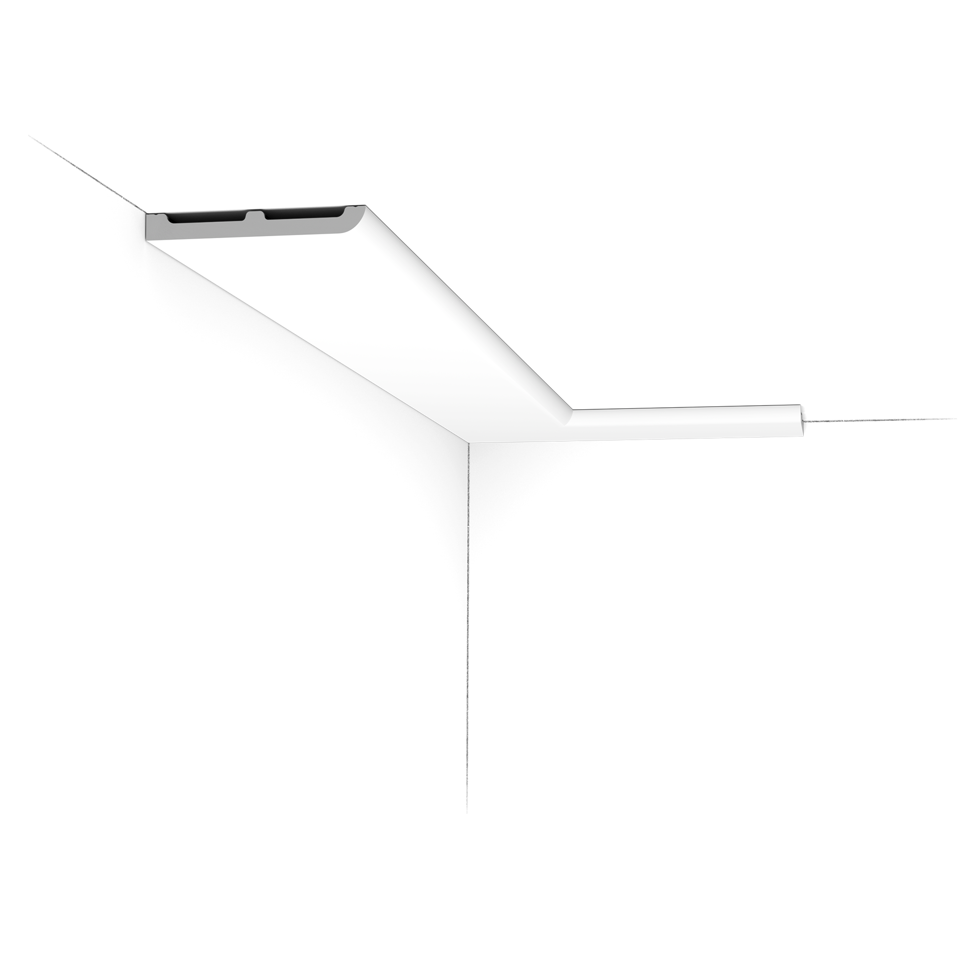 This multifunctional cornice moulding with rounded top provides endless possibilities. Use together with other members of the CASCADE family to effortlessly provide the entire space with a cohesive look.