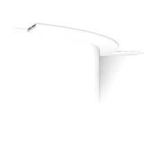 sx184f c Flexible version of the SX184. This multifunctional skirting board with rounded top provides endless possibilities. Thanks to its Flex technology, curved walls and surfaces are no problem. Installation remark: It is necessary to screw this profile on the wall. Flex Radius: R min = 45 cm