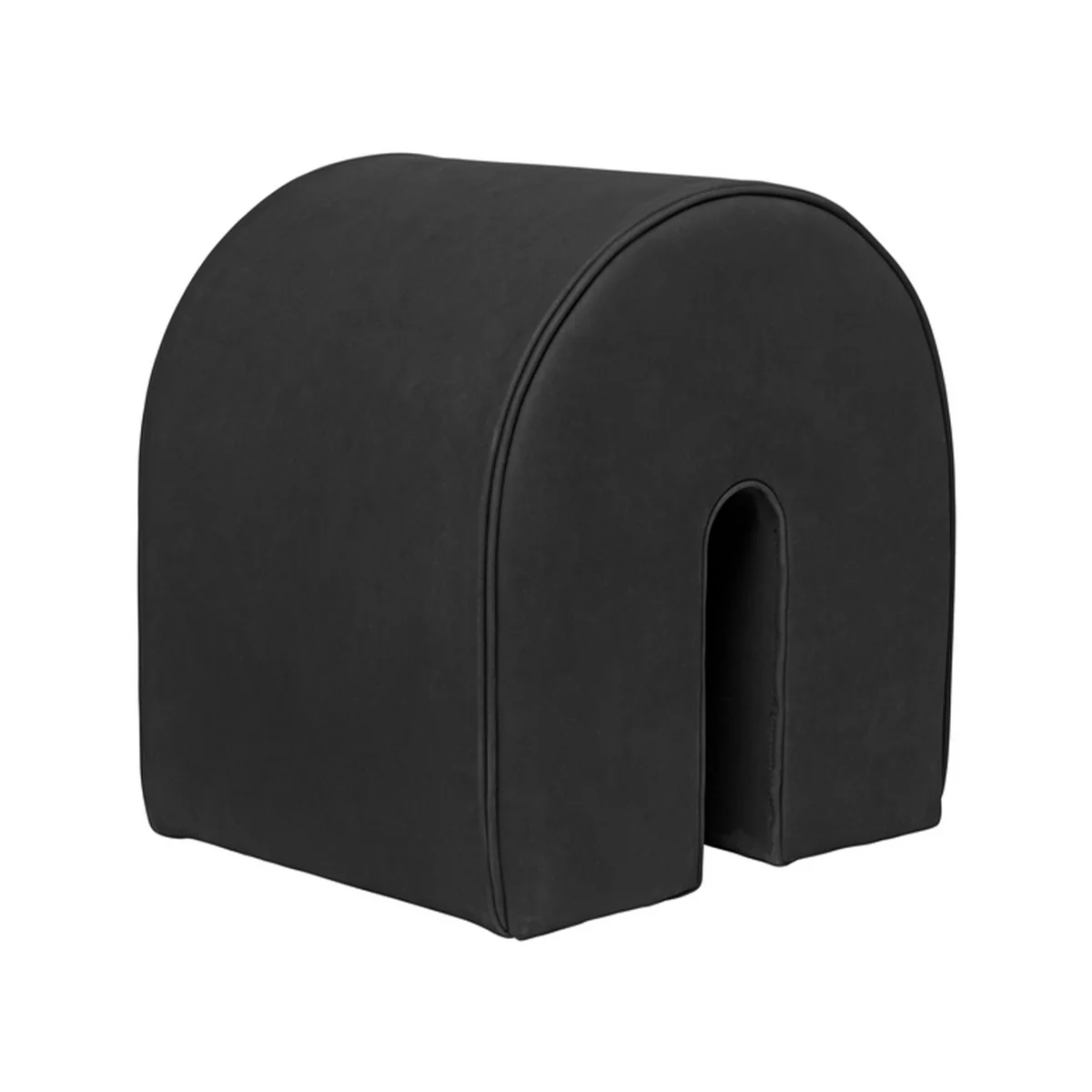 kristina dam studio curved pouf h 42 cm schwarz The Curved Pouf by Kristina Dam stands out thanks to its distinctive curved shape. It serves as an additional seating option for the living room or bedroom. Wherever it is placed, the Curved Pouf makes a highly decorative statement with its geometric design. Crafted from black aniline leather, the pouf exudes elegance while offering a durable seating surface.
